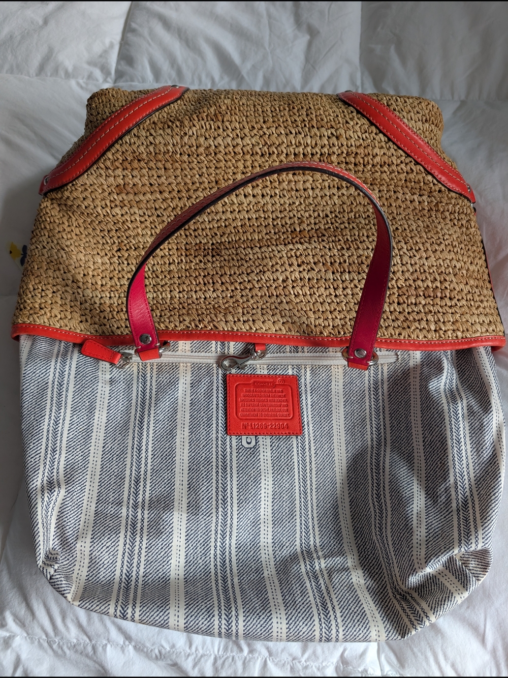 Coach Legacy Raffia Tote with Coral Leather Trim and Matching Wristlet - Picture 8 of 13